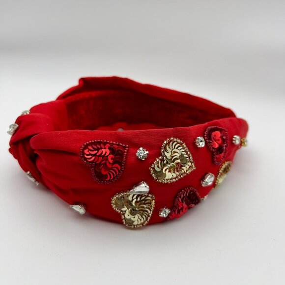 Handmade Red and Golden Top Knot Beaded Headbands - Picture 1 of 3